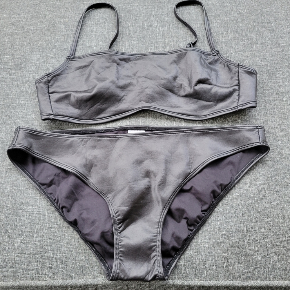NWOT Black Faux Leather Bikini Set Size: XL